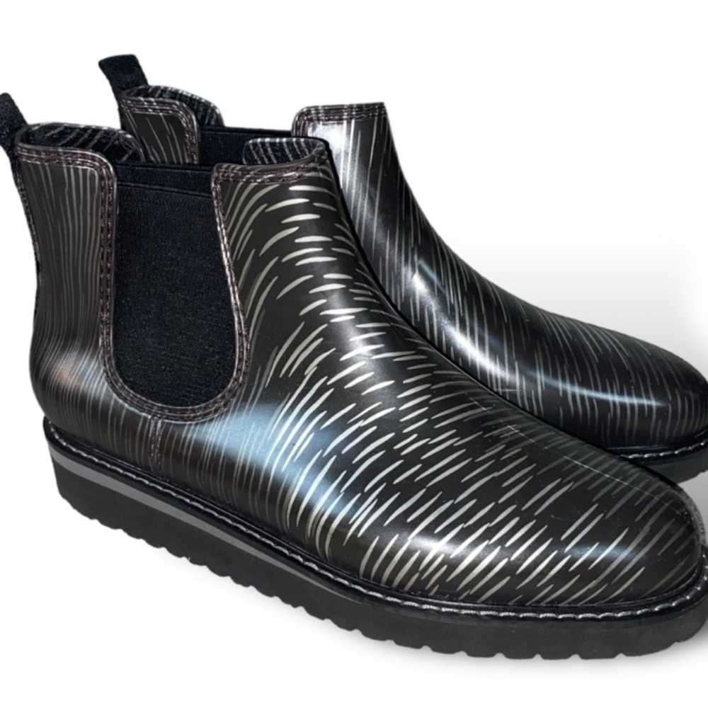 Cougar Printed Waterproof Rubber Rain Boots Kensington Night Size 9 Black Silver